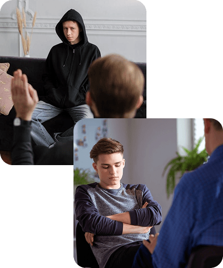 Teenager in a counseling session speaking with a therapist about emotional and behavioral challenges